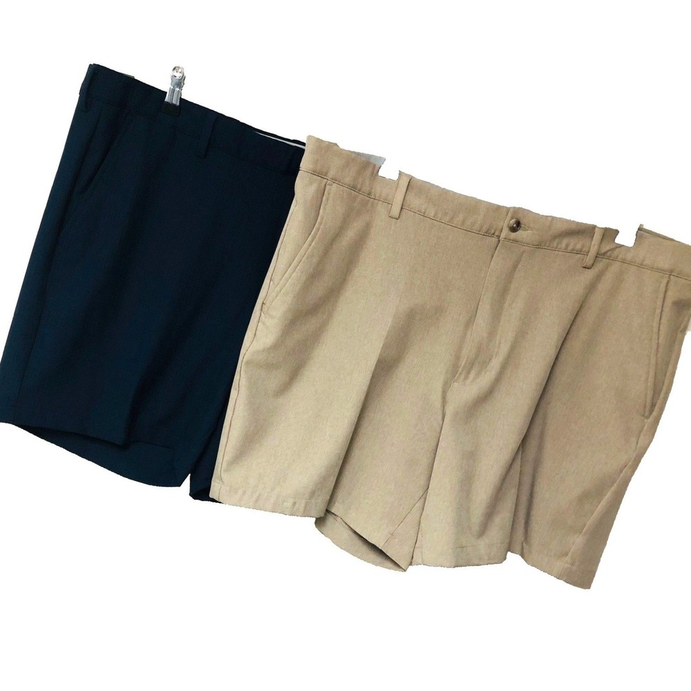 Lot of 2 Greg Norman Performance Golf Shorts Navy Beige EZ Care Mens 40 x 6